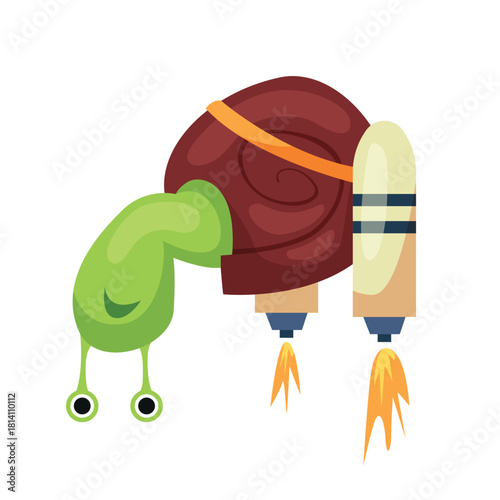 A whimsical illustration of a rocketpowered snail, blending creativity and imaginative design beautifully