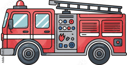 PrCute Cartoon Fire Truck Vector Illustrationint