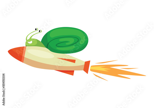 A whimsical illustration of a snail soaring through the air like a rocket, blending speed and nature