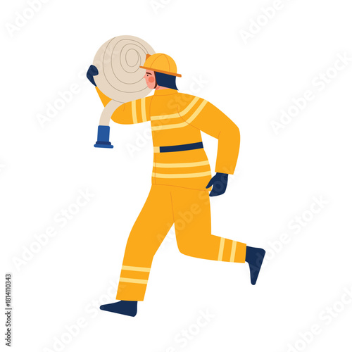 A determined firefighter is rushing to the scene equipped with essential gear that ensures the utmost safety