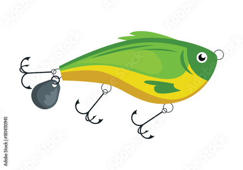 This is a colorful fishing lure specifically designed for attracting fish effectively and featuring treble hooks