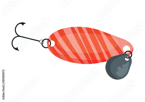 This vibrant fishing lure has a striking redstriped design and a shiny weight for effective angling success
