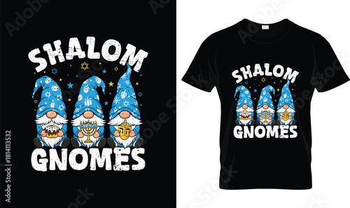 Shalom Gnomes Hanukkah T-Shirt – Cute Funny Jewish Holiday Gnome Menorah Dreidel Tee