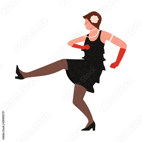 A vibrant and energetic flapper dancer impressively showcases the spirited and lively style of the 1920s dance culture