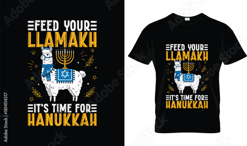 Feed Your Llamakah Hanukkah T-Shirt – Funny Llama Menorah Jewish Holiday Tee