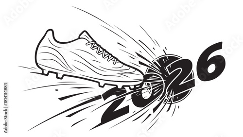 Stylized Soccer Cleat Hitting Numbers 2026 with Burst