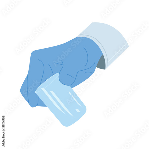 A hand wearing blue gloves is carefully holding a laboratory test tube intended for conducting scientific experiments