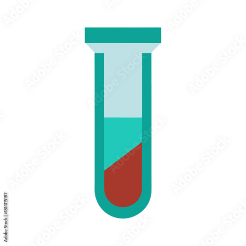 Test tube with blue and red liquid isolated on white background