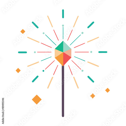 Geometric sparkler celebration abstract design isolated on white background