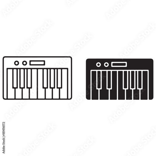 Vector Icons of Electronic Music Keyboard in Outline and Solid Styles