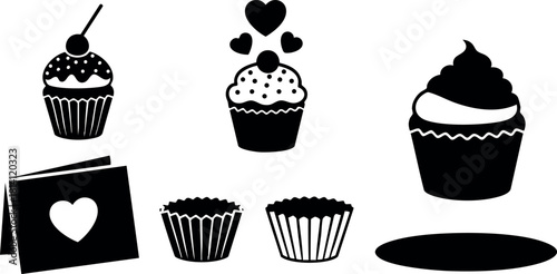 Cupcake love hearts greeting card dessert sweet bakery vector illustration