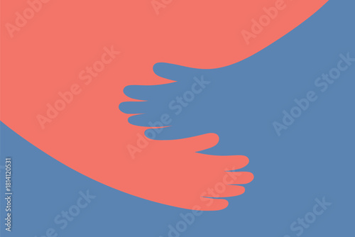 A stylized depiction of hands hugging, representing compassion, assistance, and unity. Perfect for social support and humanitarian projects