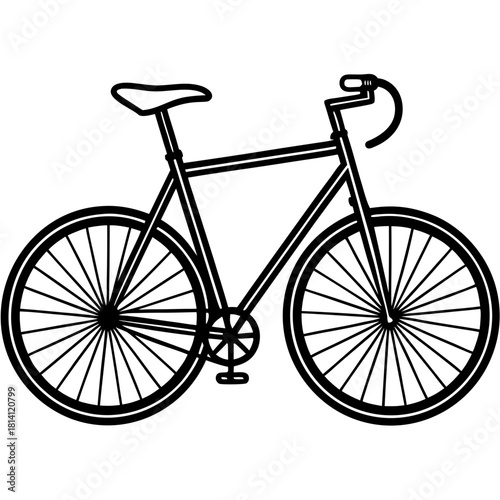 Black and white line art illustration of a fixed gear bicycle isolated on