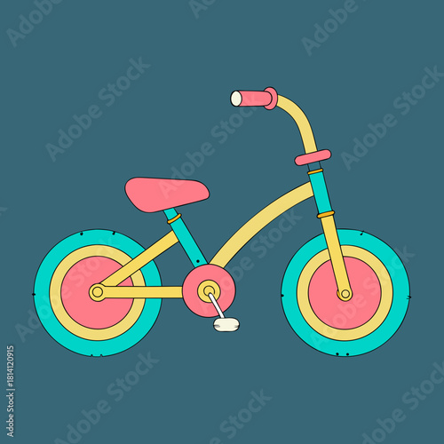 Colorful illustration of a small childs tricycle with pink and yellow accents