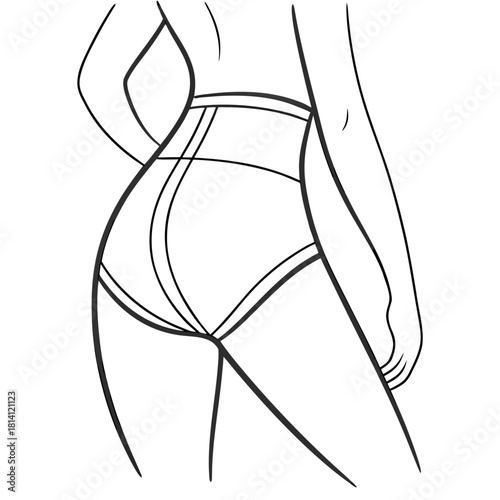 Line drawing illustration of a womans lower body wearing high waist brief