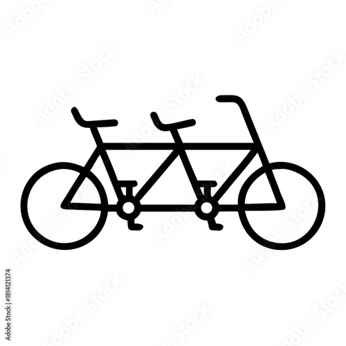 Simple black line art icon of a tandem bicycle isolated on