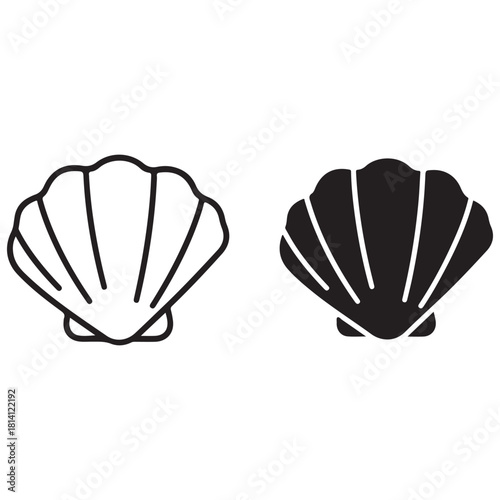 Simple Scallop Shell Icons, Outline and Solid Black