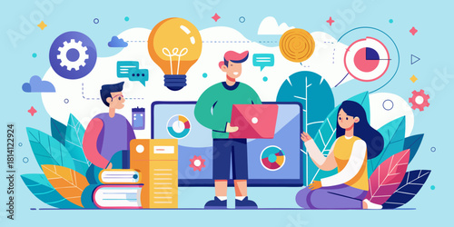 Brainstorming. Vector illustration for web banner, social media banner, business presentation, marketing material.