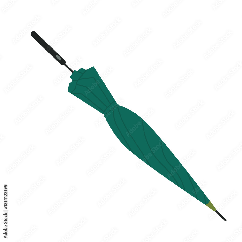 Obraz premium Folded dark green umbrella with handle, male fashion accessory vector illustration