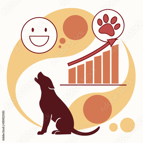 Dog's Success Positive Growth in Business with Pawprints and Happy Thoughts