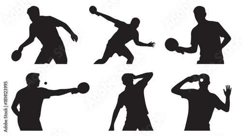 Set of table tennis player silhouettes vector illustrations of ping pong athletes in various poses isolated on white background