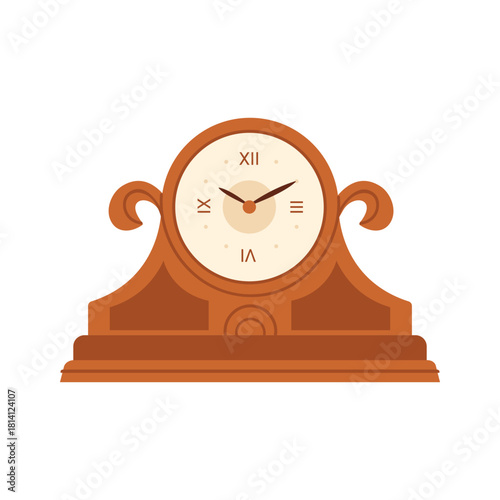 Old ornate device for antique interior, traditional mantel clock vector illustration