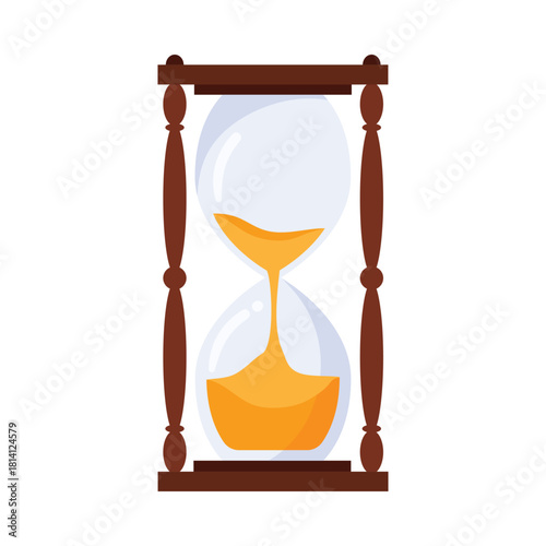 Antique hourglass, sandclock with pouring gold sand to measure time vector illustration