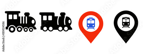 Collection of train icon and location pin vector graphics.train station icon vector image.