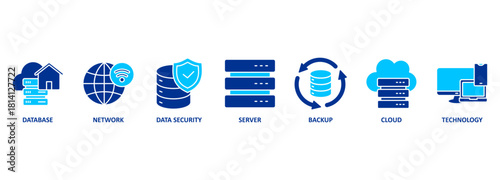 Data center icon set vector illustration concept with icon of database, network, data security, server, backup, cloud and technology