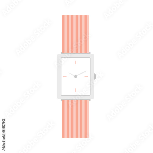 Mechanical wrist watch with metal dial and bracelet with pink stripes pattern vector illustration