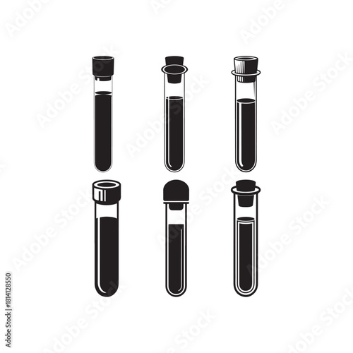 Black Color Blood test tube Silhouette Vector Illustration, Solid White Background.