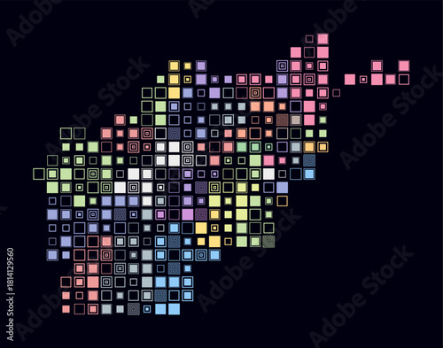 Afghanistan, shape of the country build of colored cells. Digital style map of the Afghanistan on dark background. Large size square blocks. Simple vector illustration.