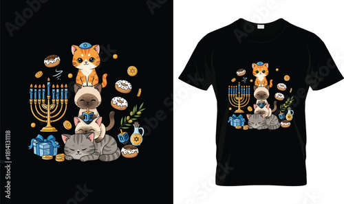 Cute Hanukkah Cats Menorah T-Shirt – Funny Jewish Holiday Gifts for Cat Lovers