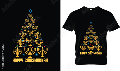 Happy Chrismukkah Menorah Tree Hanukkah T-Shirt – Funny Holiday Jewish Tee