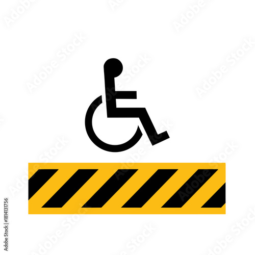 Accessible Sign Featuring Wheelchair Symbol Above Hazard Warning Stripes