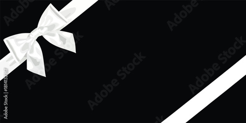 White Ribbon and Bow Graphic Design Element on Plain Black Background – Decorative Web and Print Design