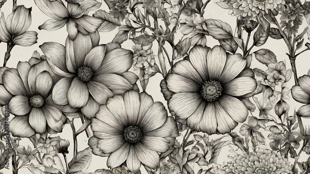 Fototapeta premium Classic Hand-Drawn Floral Pattern