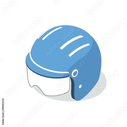 A blue helmet with a visor, designed for protection and safety, likely for sports or transport.