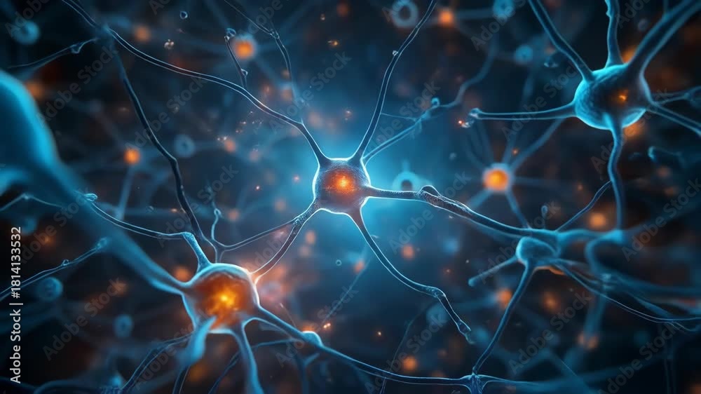 Close up view of Neurons firing with glowing synapses in the human ...
