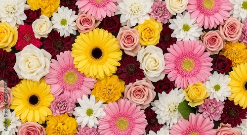 Colorful assortment of flowers top view vibrant floral background arrangement