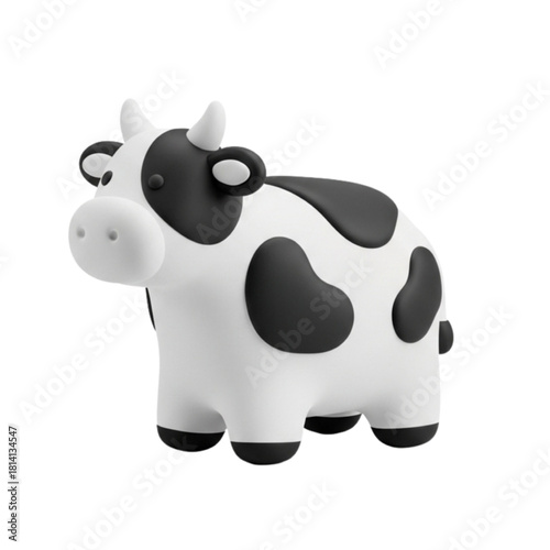 Cartoon Cow Character with Black Spots, Farm Animal Figurine