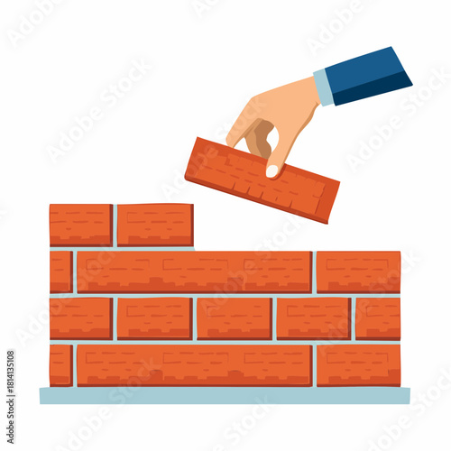 Gros plan sur la main d'un homme élégant en train de poser une brique sur un mur en construction, concept, logement, économie, placement, projet, construction, entreprendre