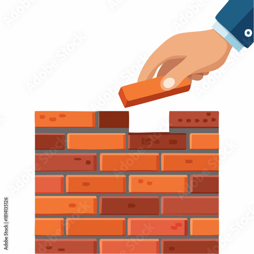 Gros plan sur la main d'un homme élégant en train de poser une brique sur un mur en construction, concept, logement, économie, placement, projet, construction, entreprendre