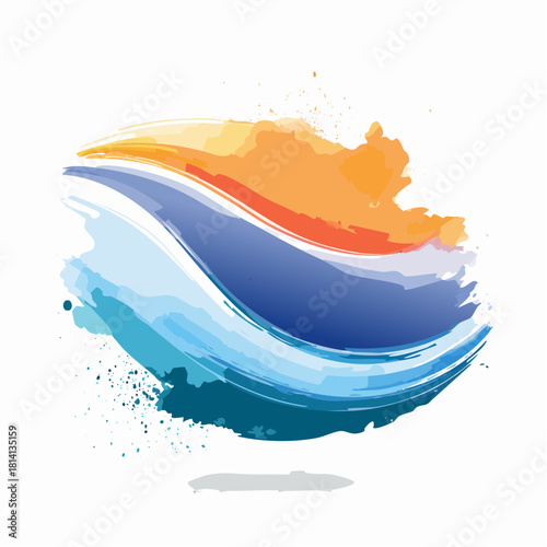 Peinture à l'eau, mouvement de brosses en courbes, couleurs, formes abstraites, isolé sur fond blanc, pictural 