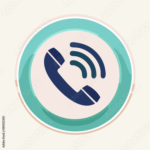 Icône d'un combiné téléphonique stylisé au milieu d'un cercle coloré, communication, appel en cours, en attente, sonnerie