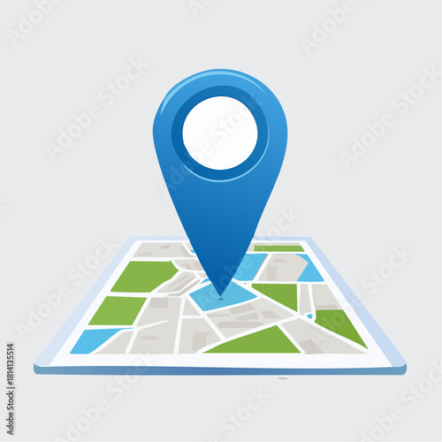 Icône bleue, épingle de géolocalisation, GPS, carte, orientation, isolée sur fond blanc