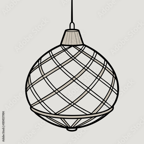 Illustration of a hanging pendant light fixture with a woven globe shade