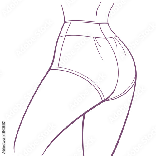 Line art drawing of a womans lower body wearing high waist brief underwear