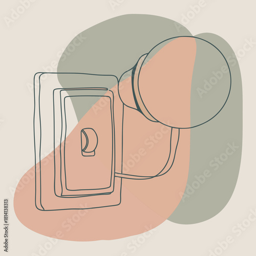 Minimalist line art illustration of a door knob and light switch