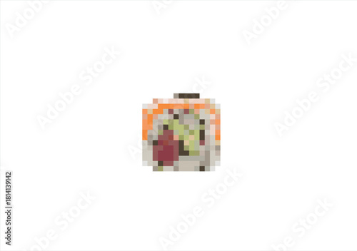 Pixel Art Sushi Roll Icon. 8 bit. Game development, mobile app. Isolated vector illustration.